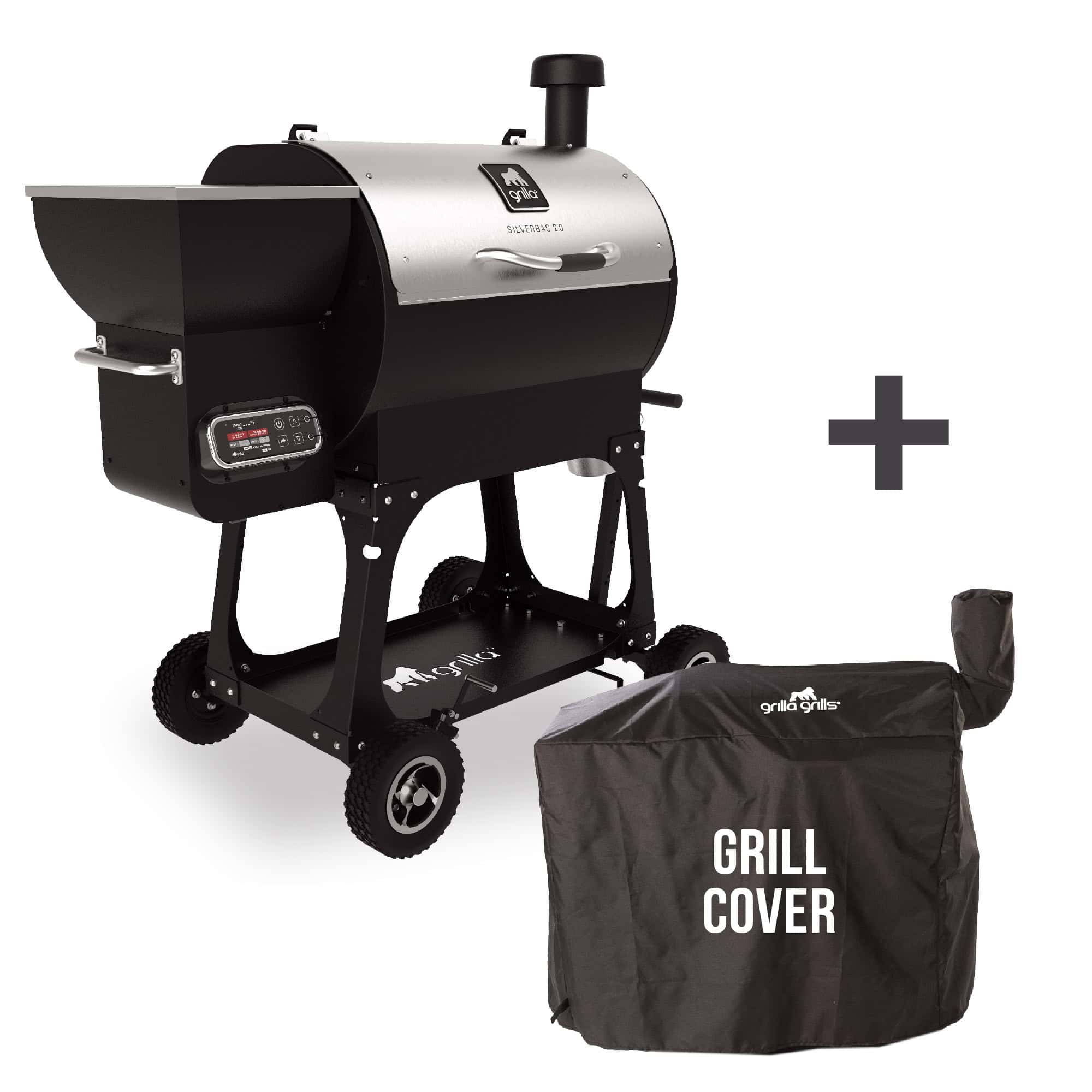 Silverbac® 2.0 Wood Pellet Grill with All-Terrain Cart + Cover Bundle