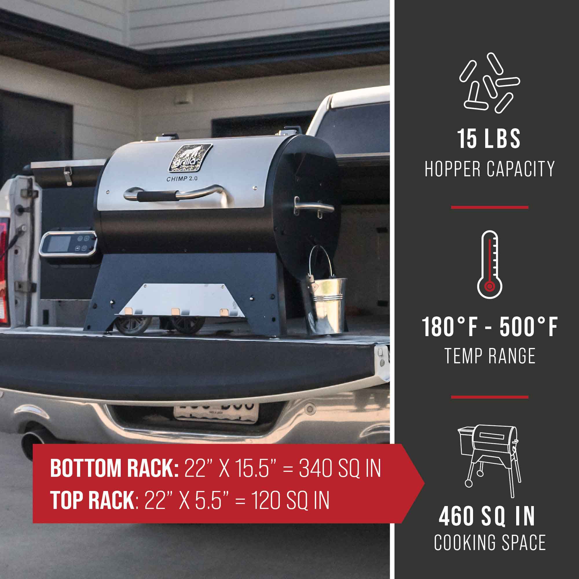 Features 2 - Chimp™ 2.0 Tailgater Wood Pellet Grill