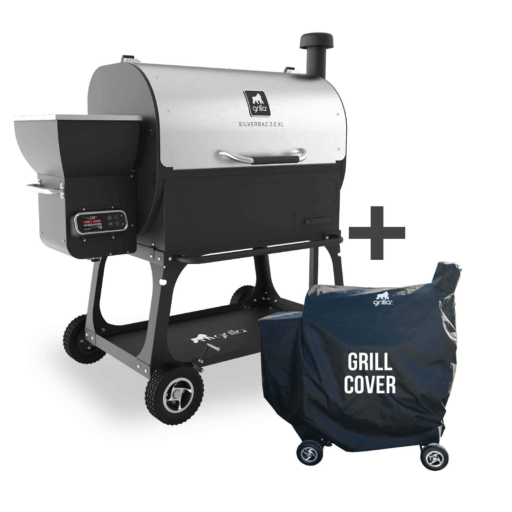 Silverbac® 2.0 XL Wood Pellet Grill with All-Terrain Cart + Cover Bundle